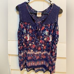 Knox Rose Size XXL Sleeveless Navy Blue Floral Blouse